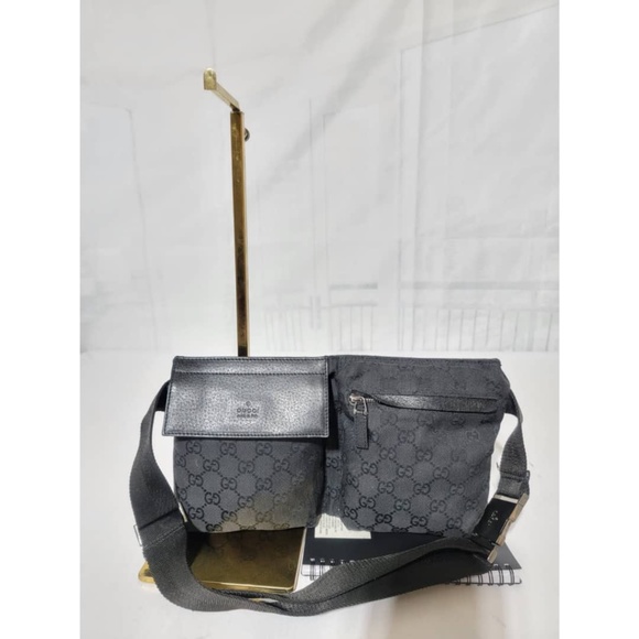 Gucci Handbags - Authentic Gucci Monogram Canvas Double Belt Waist Bag Black